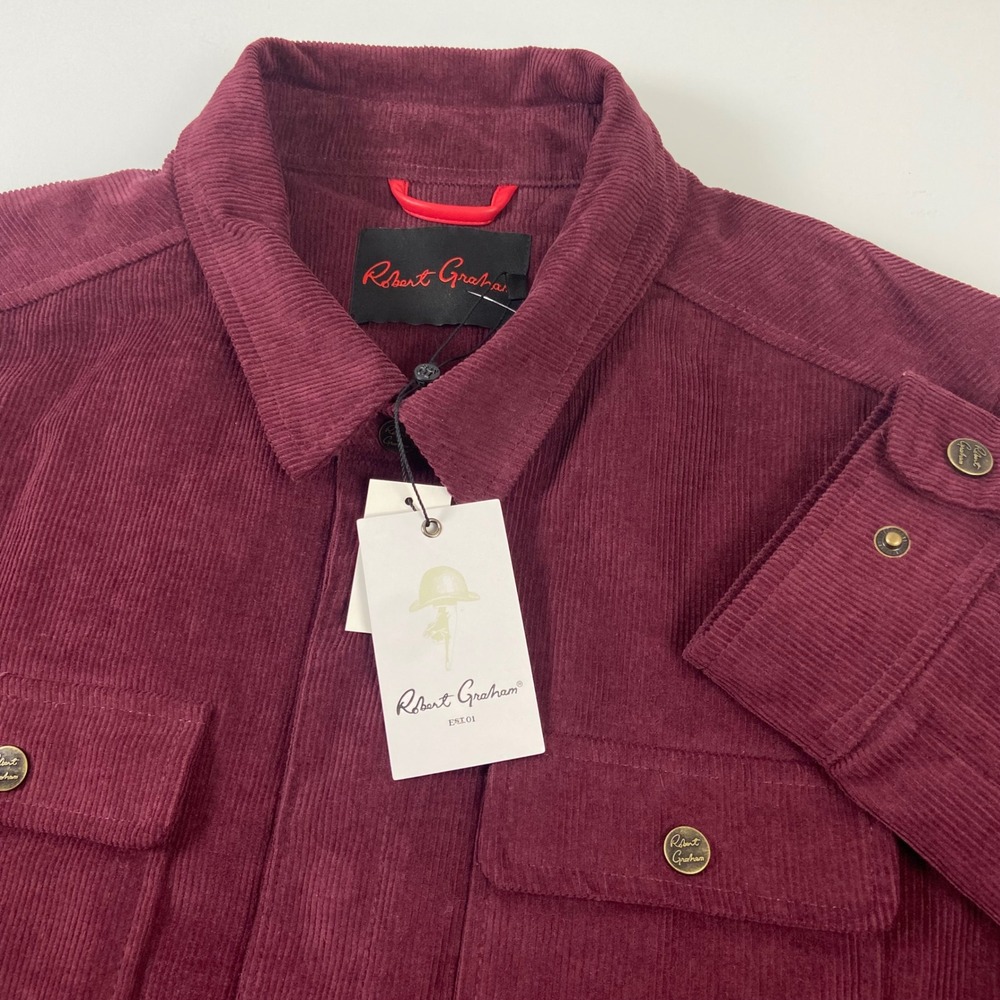 Robert‎ Graham Mens M Burgundy Corduroy Jacket Button Snap Front Quilted Lined